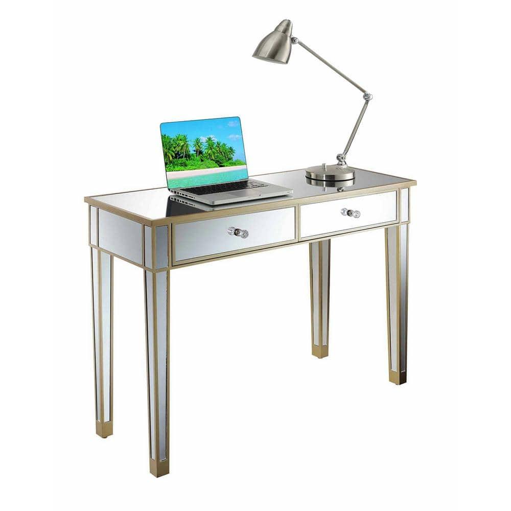 Convenience Concepts Gold Coast Mirrored 2 Drawer Desk, Console, Vanity, Champagne/Mirror