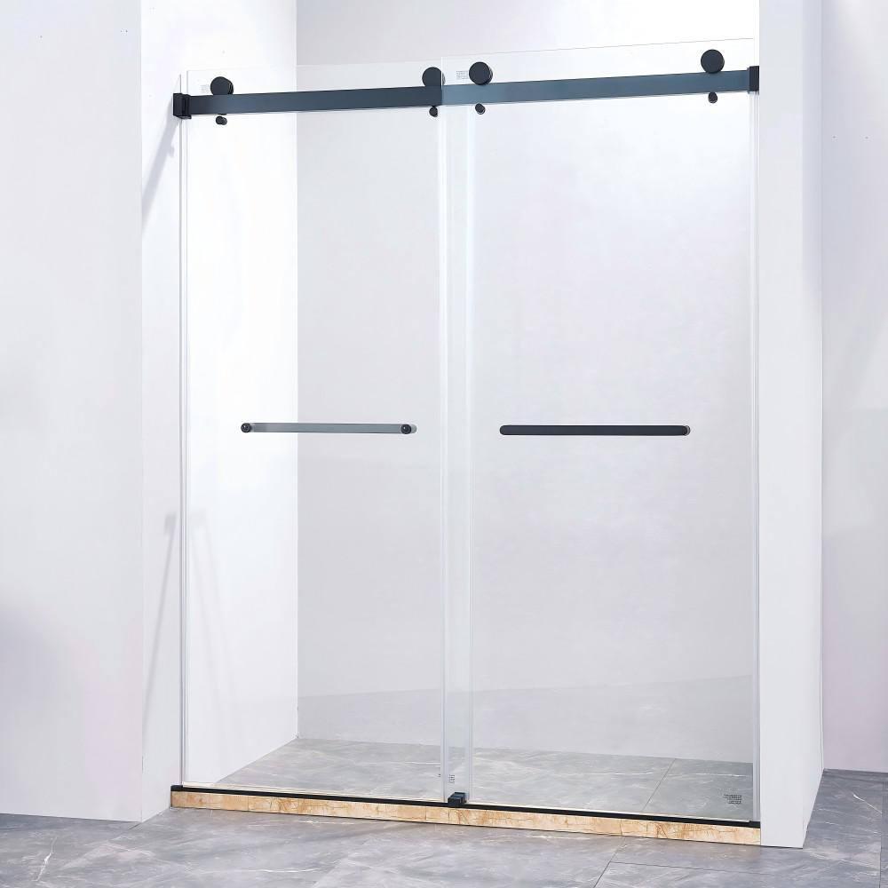 LAWRENCE 56-60"W X 75"H Frameless Double Sliding Shower Door, 304 Stainless Steel In Matte Black, 5/16" (8Mm) Thick SGCC Tempered Clear Glass. | Wayfair