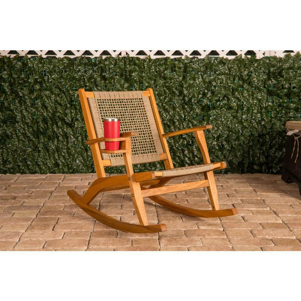 Aspect Living Vega Rocking Chair with Beverage Holder Natural Finish Wooden Chair, Patio, Backyard, Indoor & Outdoor Use - Robust Wood Construction