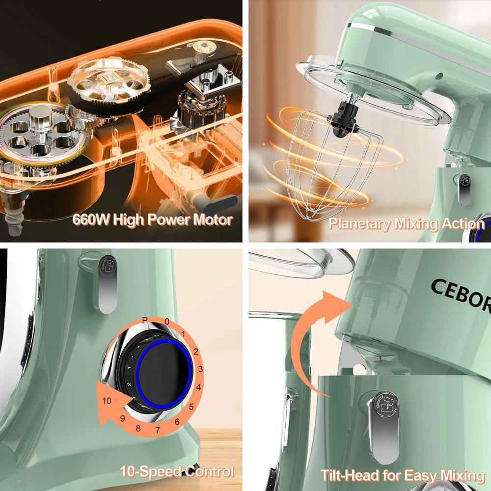 3-IN-1 Electric Stand Mixer, 6.5QT Bowl 660W 10-Speed Kitchen Mixer, Household Food Mixers include Dough Hook, Beater and Whisk, Bread Cake Mixer for Baking and Most Home Cooks, Purple