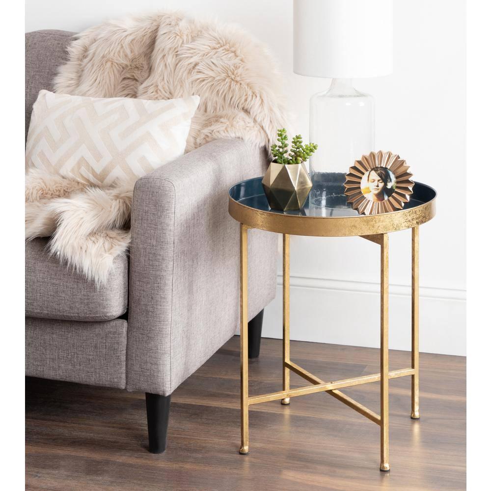 Kate and Laurel Celia Round Metal Side Table, 18.25x18.25x22, Navy Blue