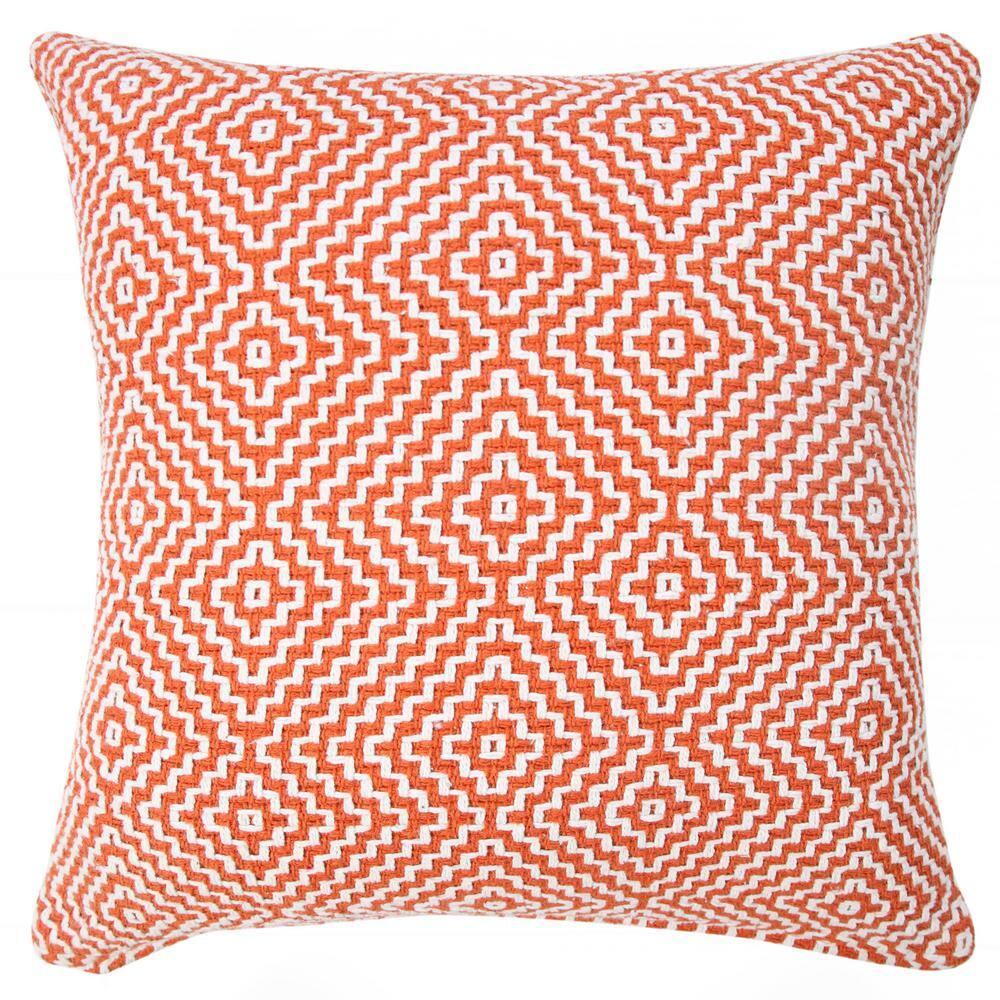 ZeaZu 20" X 20" Orange And White 100% Cotton Geometric Zippered Pillow