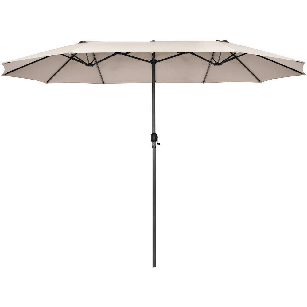 Costway 15FT Patio Double-Sided Umbrella Crank Outdoor Garden Market Sun Shade Beige