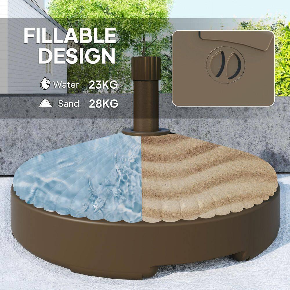Outsunny Round Patio Umbrella Base Holder Outdoor Umbrella Stand, Filled Up to 62lbs with Stand or 51lbs with Water for Garden Poolside, Brown