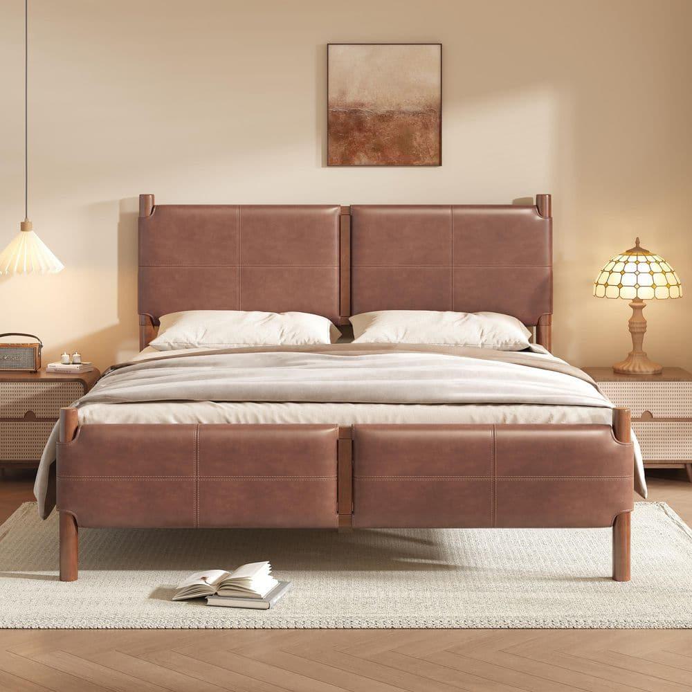 Christopher Knight Home Samson Queen Size Brown Leather Upholstered Platform Bed