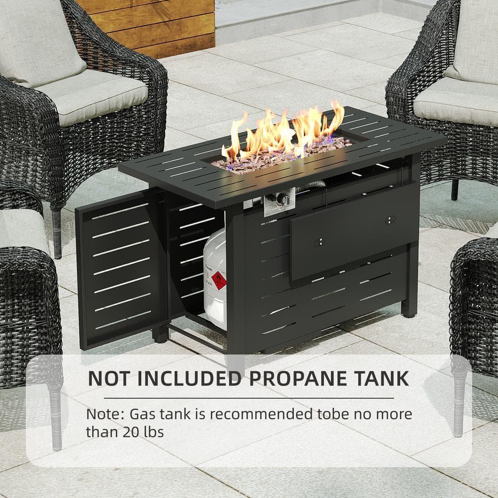 40-Inch Rectangular Propane Fire Pit Table, 50,000 BTU Outdoor Gas Fire Pit with Waterproof Cover, Alloy Steel Fire Table with Lid and Lava Rocks, Modern Black Firepit for Patio and Backyard