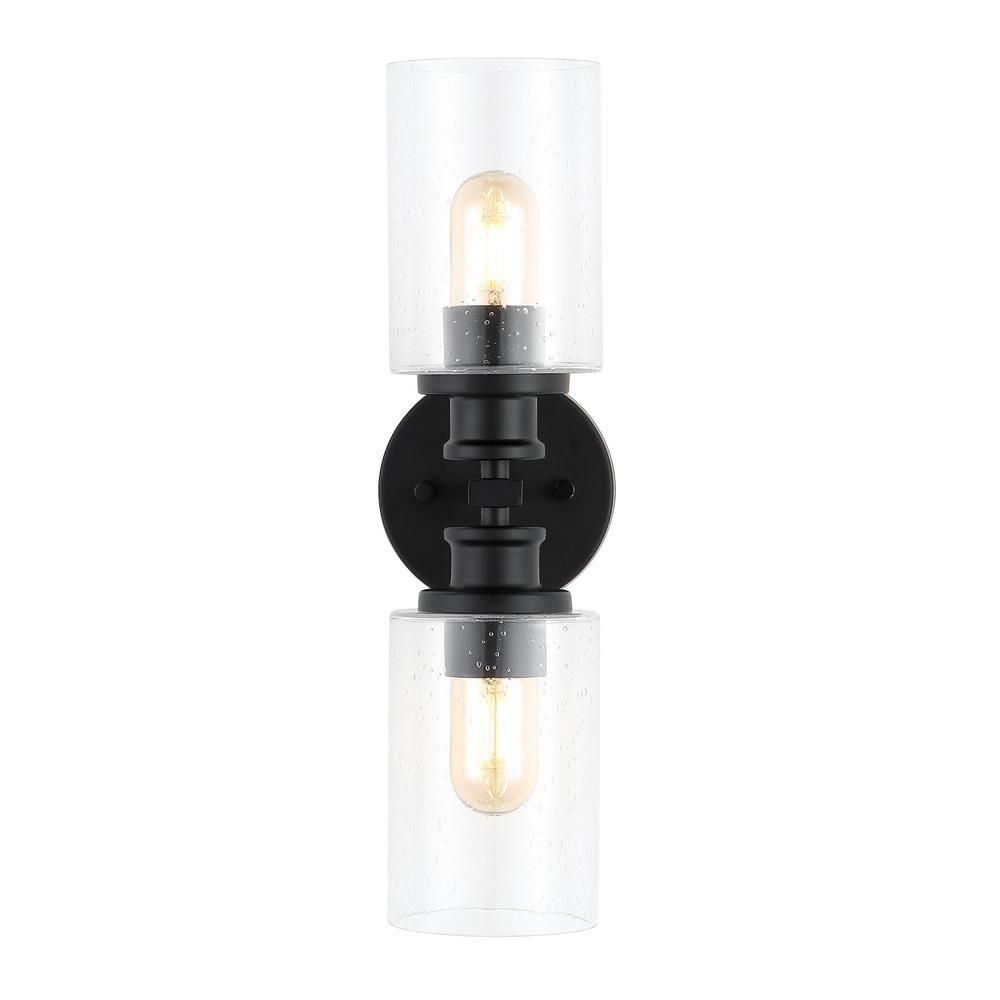 JONATHAN Y Jules Edison 16.5" Cylinder 2-Light Iron/Seeded Glass Farmhouse Contemporary LED Wall Sconce, Black