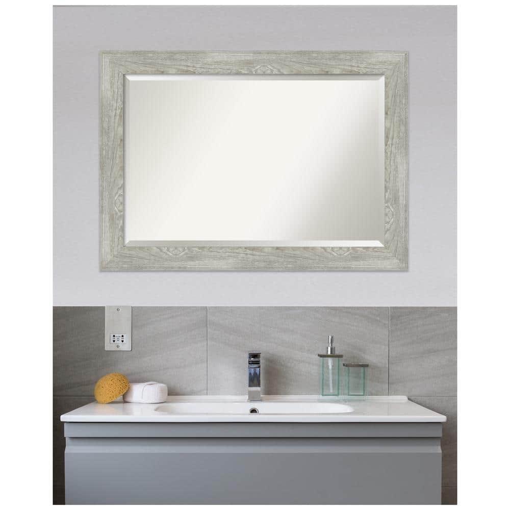 Amanti Art Beveled Bathroom Wall Mirror - Dove Greywash Frame Outer Size: 42 x 30 in