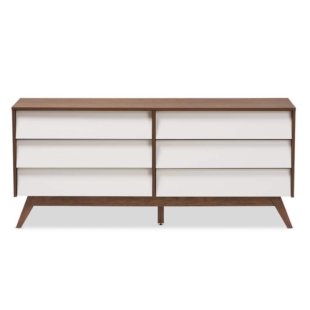 Hildon Mid-Century Modern Wood 6 Drawer Storage Dresser Brown - Baxton Studio