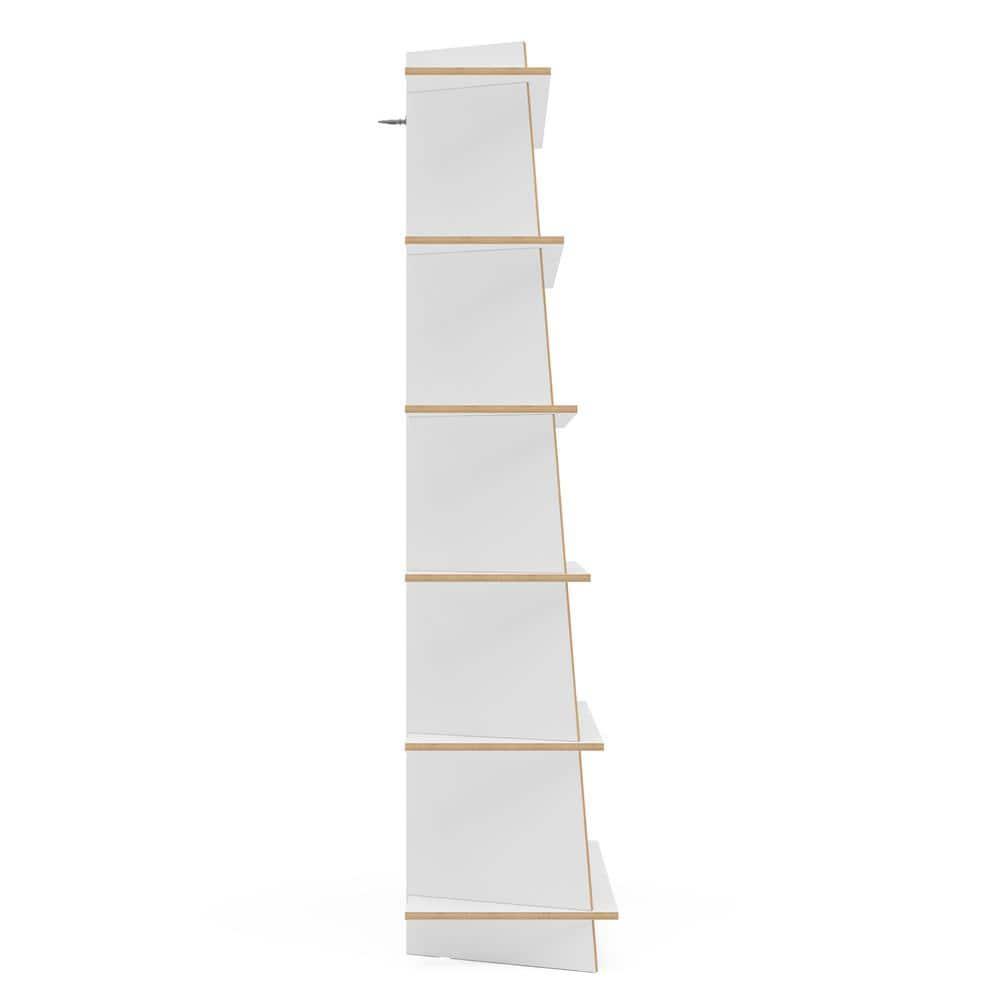 Polifurniture 69.65" Ecofriendly Jade 5 Shelf Bookcase White/Light Brown: MDF Ladder Bookshelves, 52.82 lbs