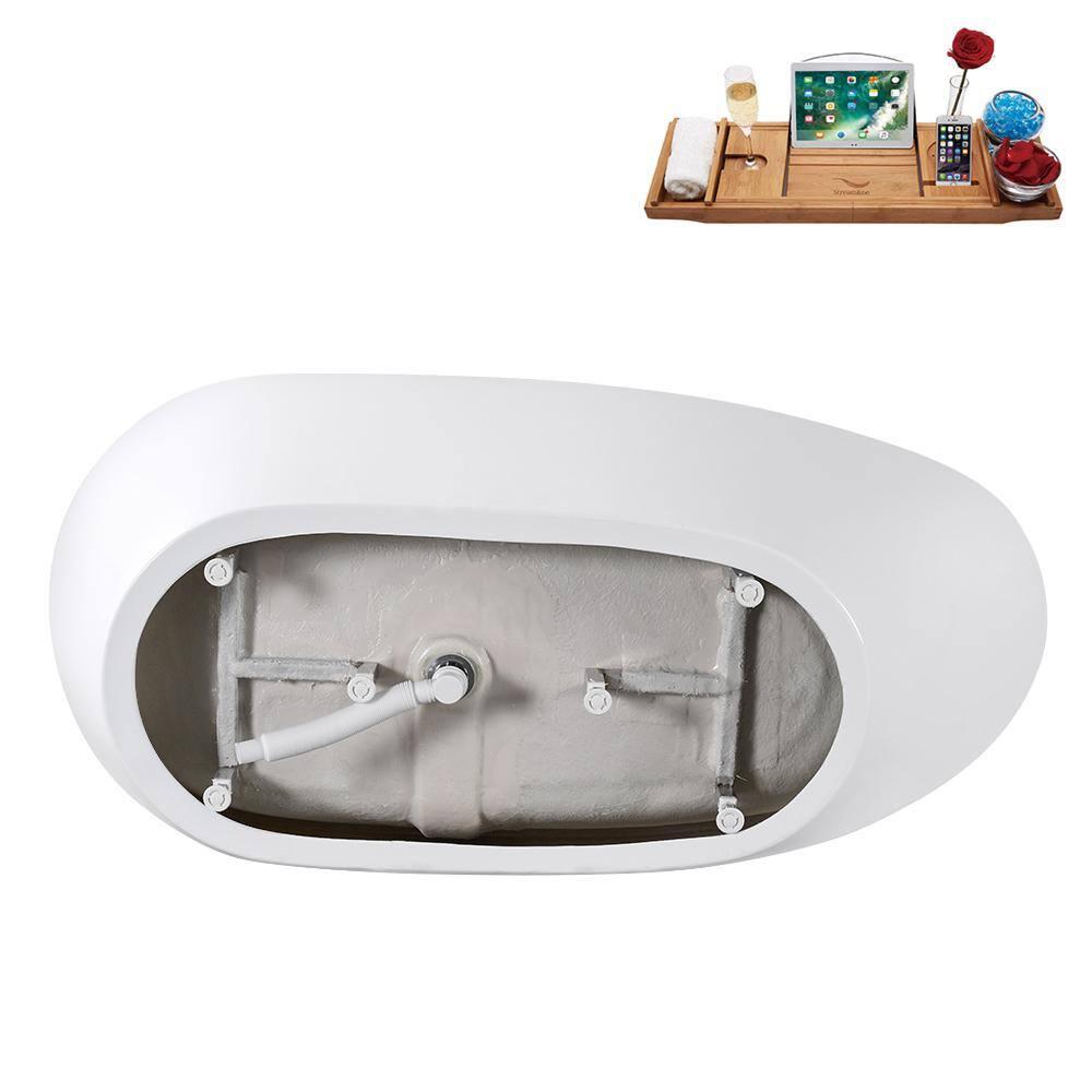 Streamline Bath 59" Streamline Soaking Glossy White Freestanding Tub and Tray With Internal Drain G-72-289-ORB