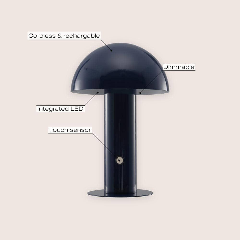 JONATHAN Y JYL7115E Boletus 10.75" Contemporary Bohemian Rechargeable/Cordless Iron Integrated Portable LED Mushroom Table Lamp, Modern, Coastal for living room, dinning room, bedroom, Navy