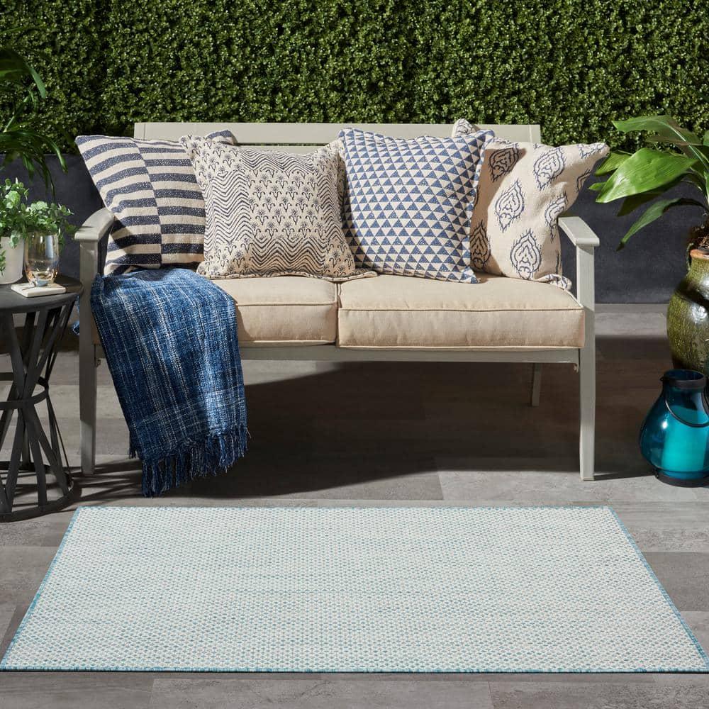 Nourison Courtyard COU01 Indoor/outdoor Area Rug - Ivory Aqua 3' x 5'
