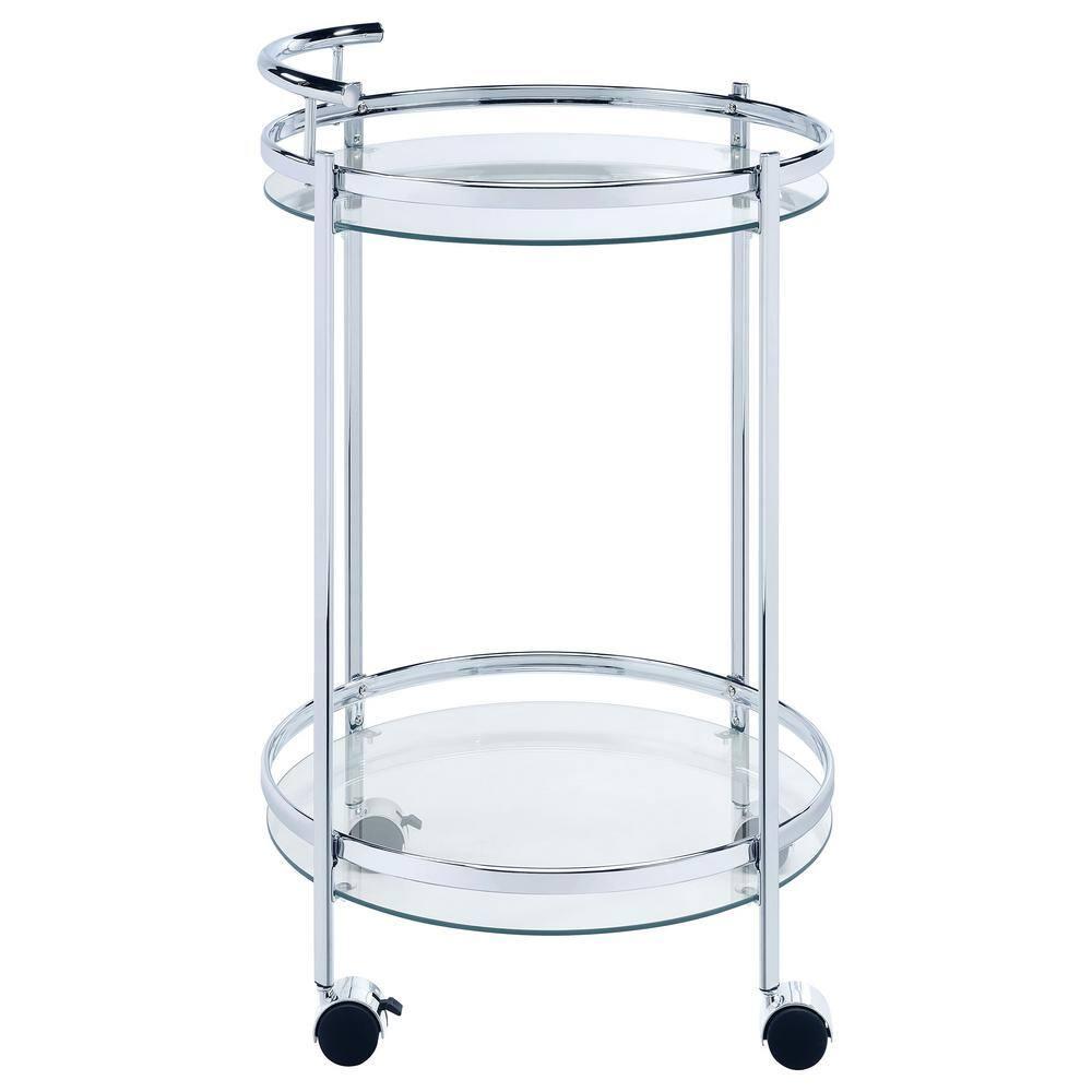Coaster Chrissy Modern 2 Tier Round Glass Bar Cart Chrome