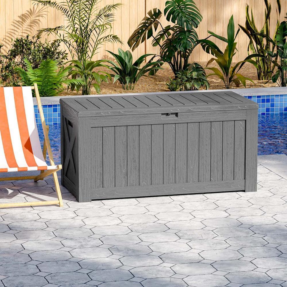 Patiowell 120 Gallon Large Deck Box, Outdoor Lockable Storage Box for Gardening Tools, Waterproof Deck Box for Patio Furniture, Grey
