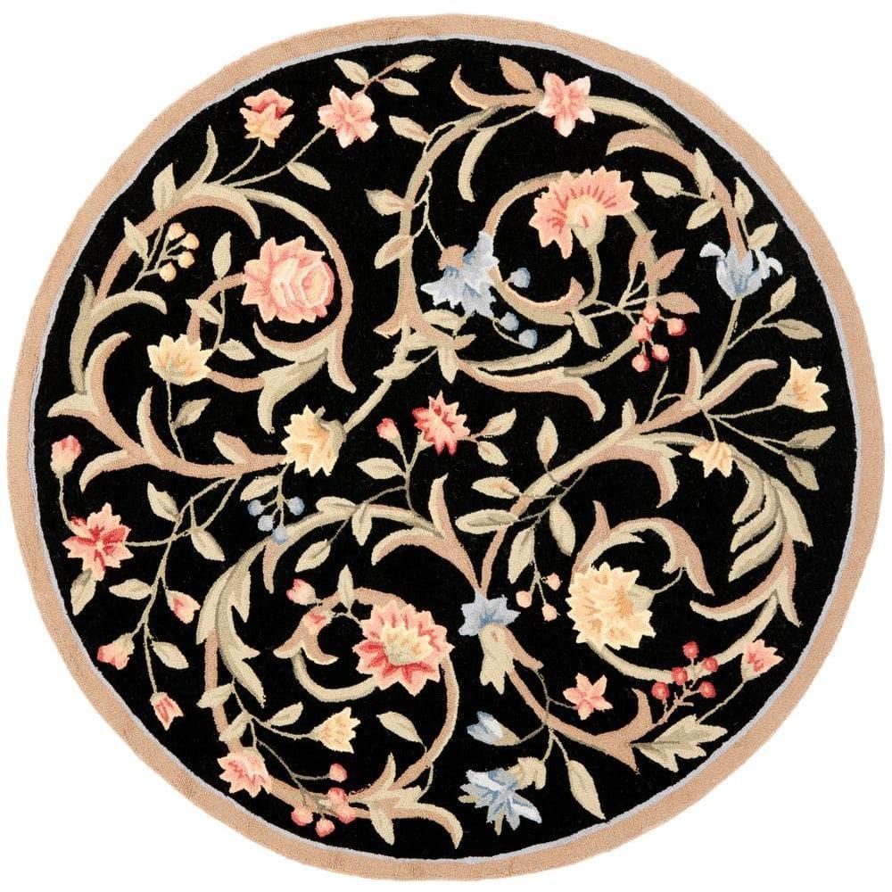 SAFAVIEH Chelsea Baxter Floral Wool Area Rug, Black, 4' x 4' Round