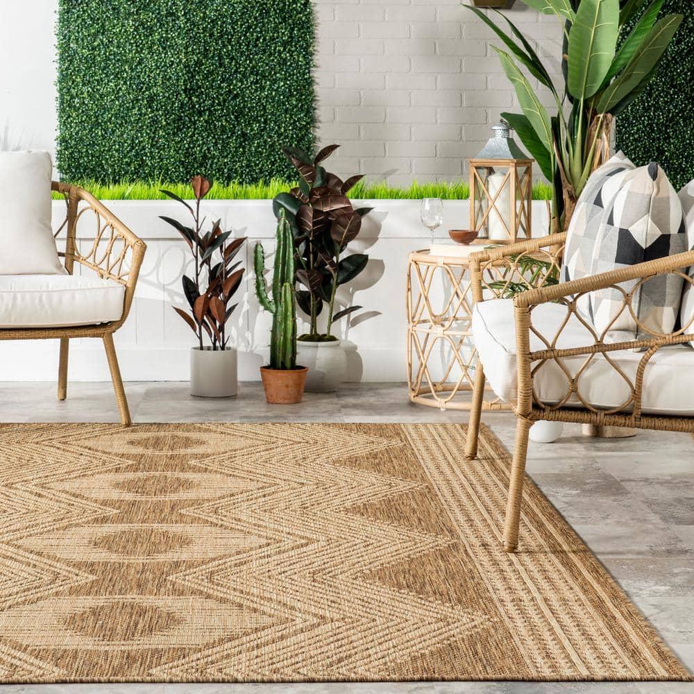 nuLOOM 5' x 8' Outdoor Geometric Area Rug, Stain Resistant, Weather Resistant, High Traffic, Patio, Balcony, Outside, Ranya Light Brown