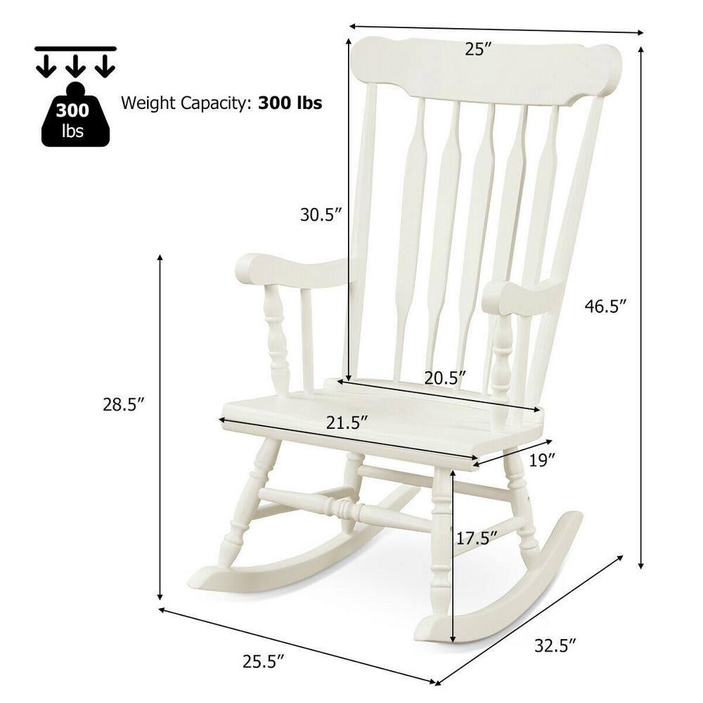 Ktaxon Outdoor Wood Porch Chair, Windsor Traditional Solid Wood Rocking Chair,Weather Resistant Rocking Chair for Garden Backyard Balcony, White