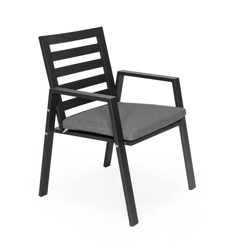 Chelsea Modern Patio Black Dining Armchair with Removable Cushions in Aluminum by LeisureMod