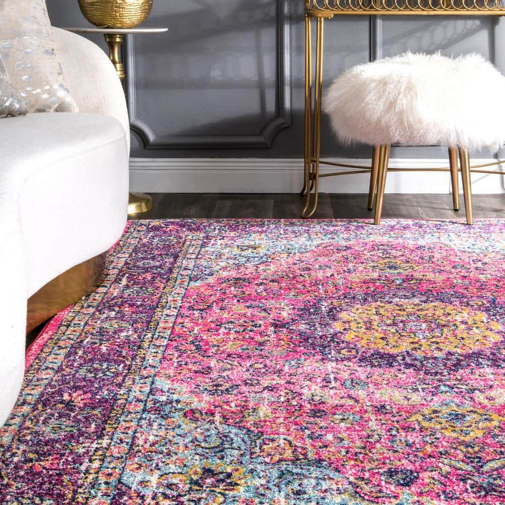 Vintage Elegance 9' x 12' Pink Synthetic Oval Area Rug