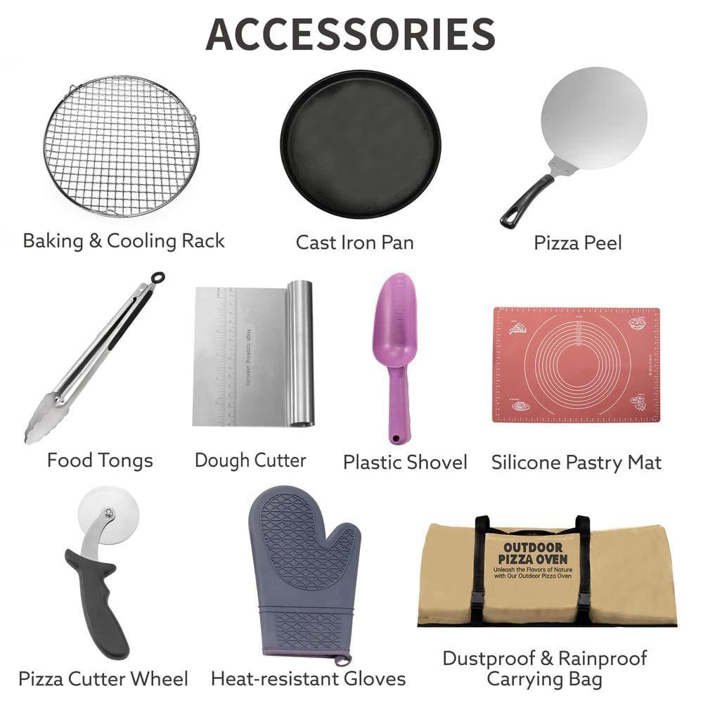 Enyopro 12" Semi-Automatic Outdoor Pizza Oven, Portable Wood-Fired Pizza Maker with Manual Rotating Turntable, Temperature Gauge for Stone-Baked Pizzas, Steak, Bread, Garden & Outdoor Use