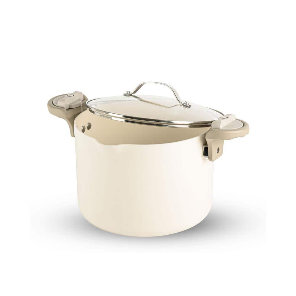 Gotham Steel Cream Ultra Nonstick Ceramic 8 Qt Pasta Pot with Strainer and Twist & Lock Handles