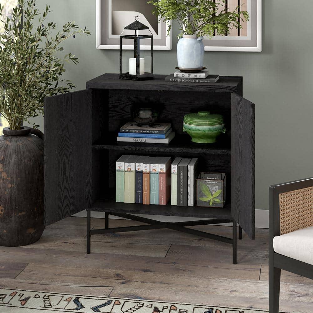 Evelyn&Zoe Brighton 28" Wide Rectangular Accent Cabinet, Black Grain