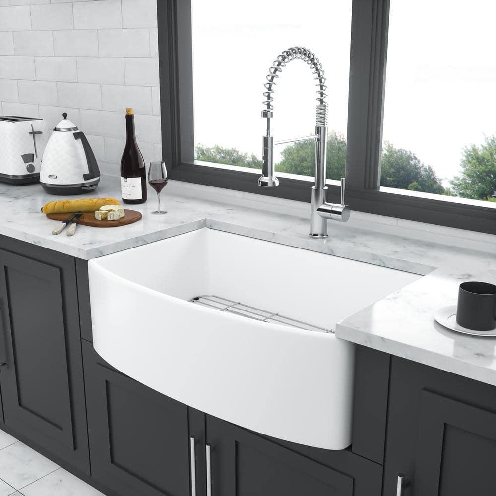 White Farmhouse Sink - 36 Inch White Ceramic Single Bowl Farm Kitchen Sink