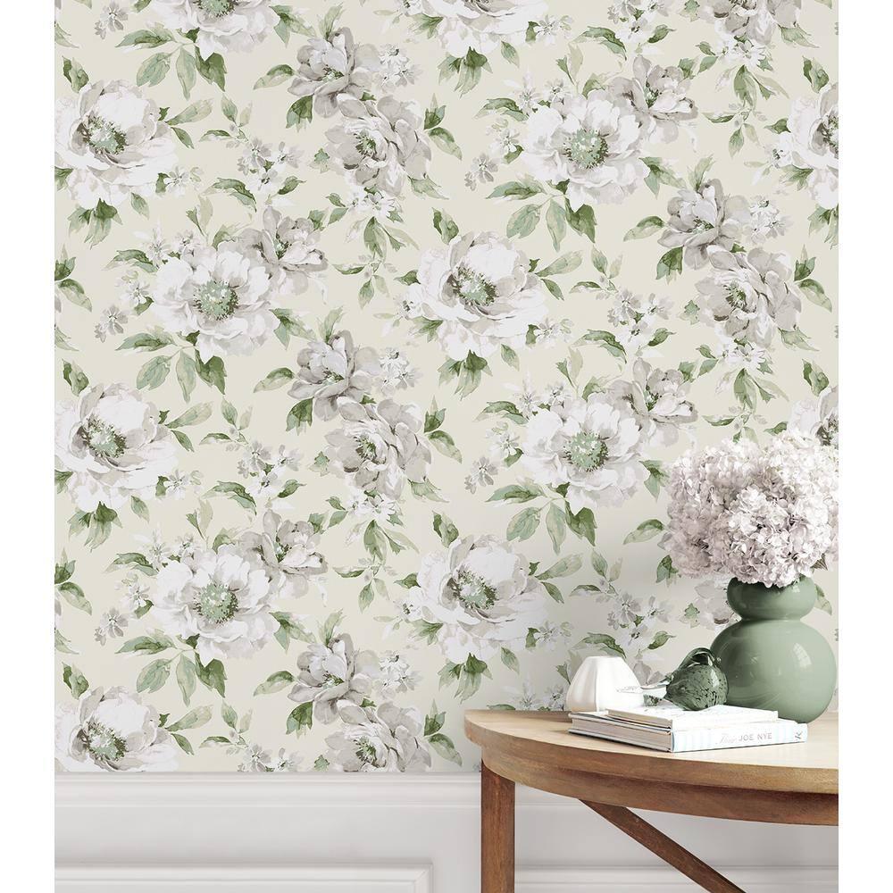 Surface Style - Peel and Stick Wallpaper, Whimsical Wallpaper for Bedroom, Dorm Room Essentials, Self Adhesive, Vinyl, 30.75 Sq Ft Coverage (Whispery Floral Collection, Celadon)