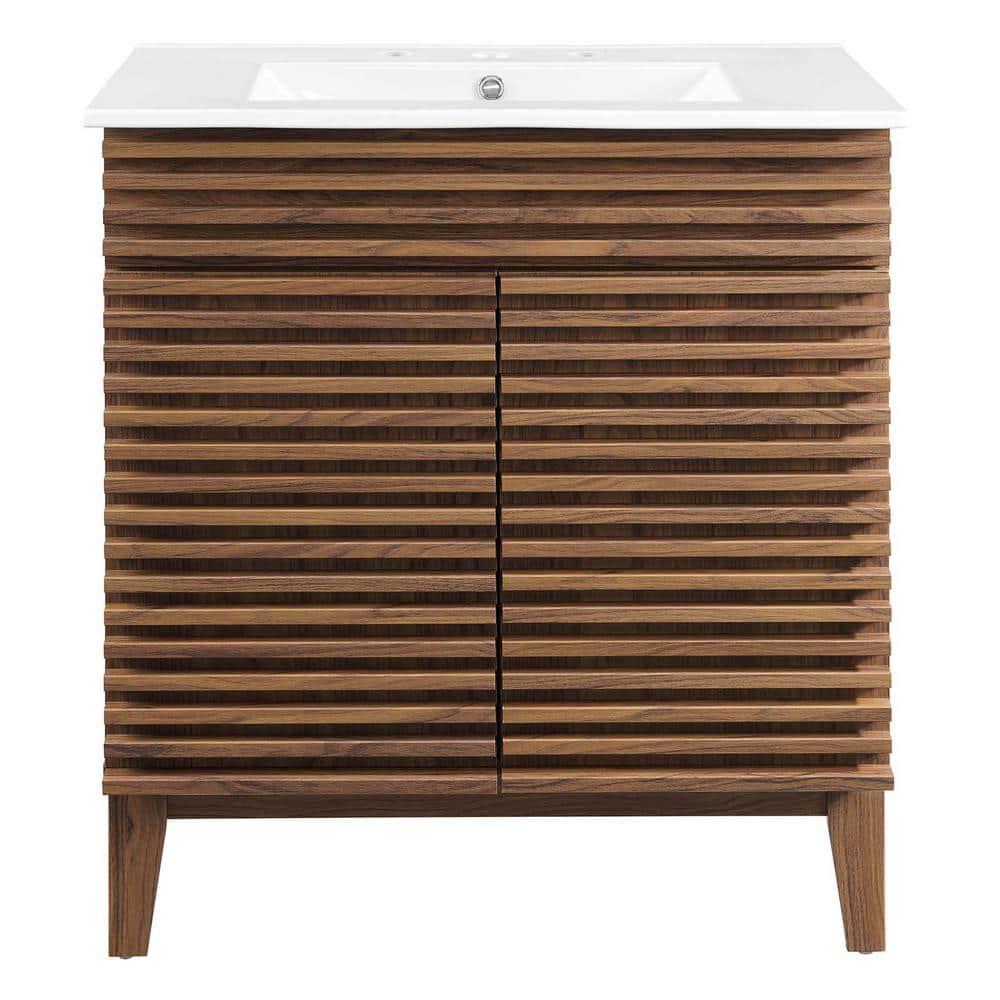 Modway Render Vanity with Sink-Floor, 30 Inch, Walnut White