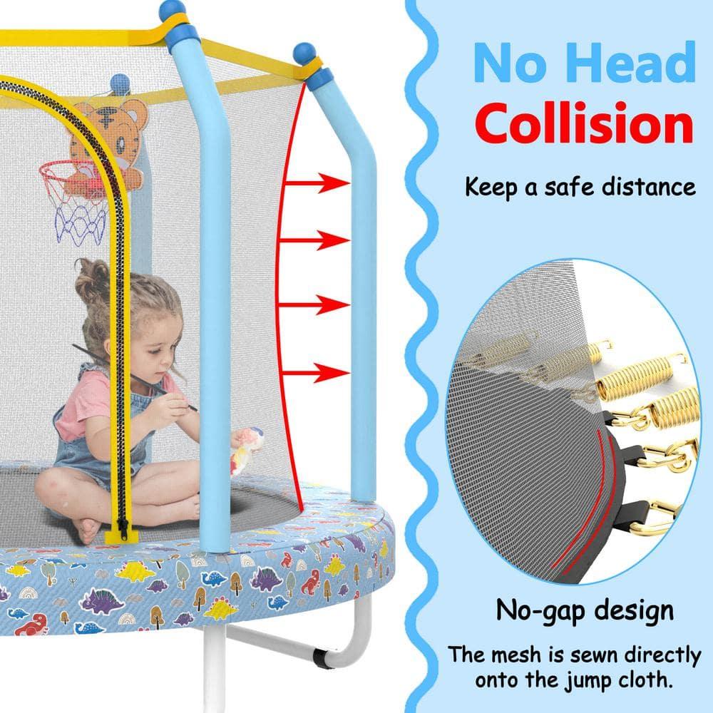 Yoneston 55'' Trampoline for Kids, Indoor & Outdoor Toddlers Trampoline with Enclosure Net and Basketball, Mini Trampoline Gifts for Kids, Baby Toddler Trampoline Toys, Light Blue