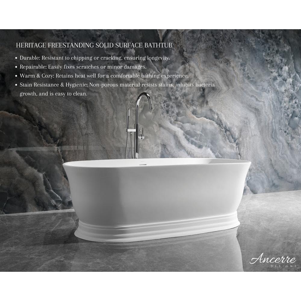 Ancerre Designs Heritage 70.9'' x 31.5'' Freestanding Soaking Solid Surface Bathtub FSBT-SS-HERITAGE-71-MW