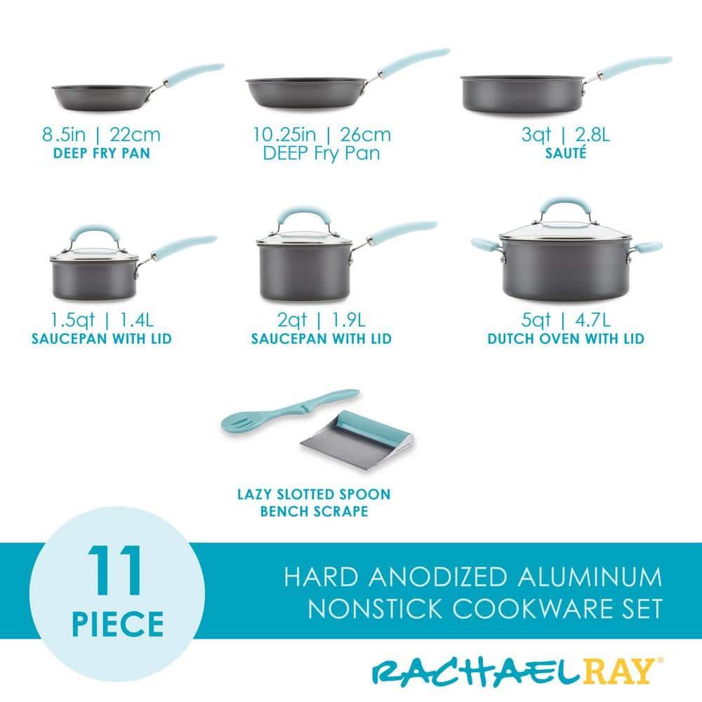 Rachael Ray Create Delicious 11pc Hard Anodized Nonstick Cookware Set Light Blue Handles