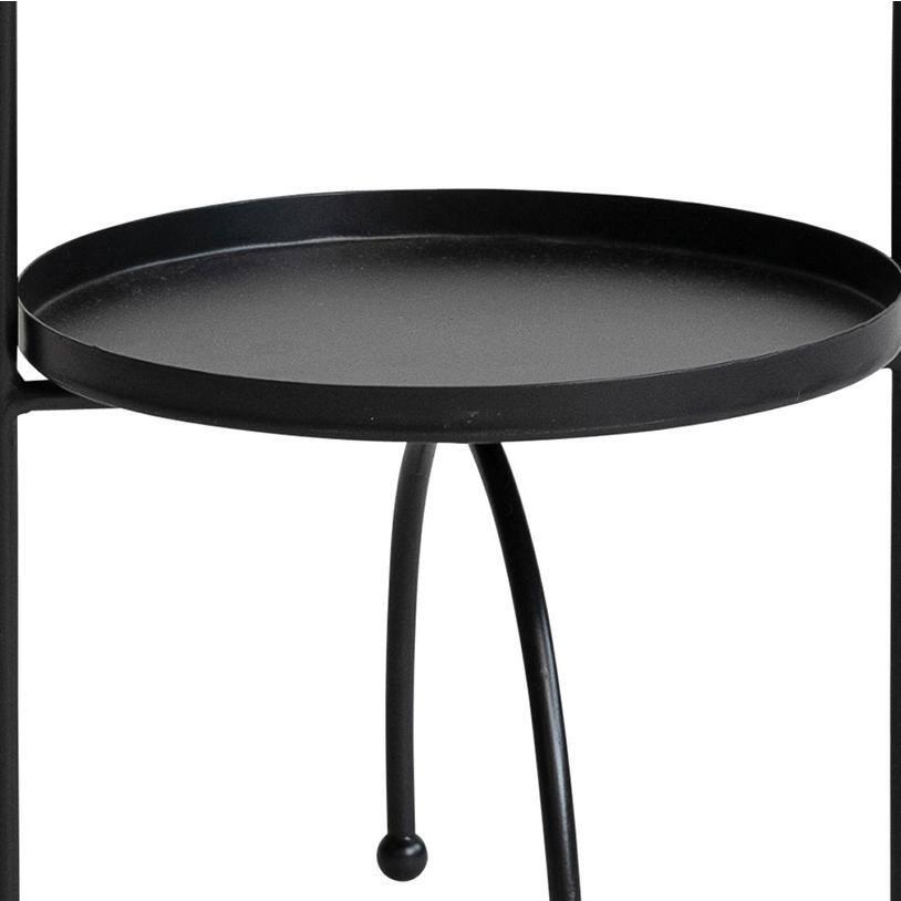Storied Home Metal Two-Tier Accent Table and Plant Stand Black: Iron Frame, Round Tiered Display, No Assembly Tools Needed