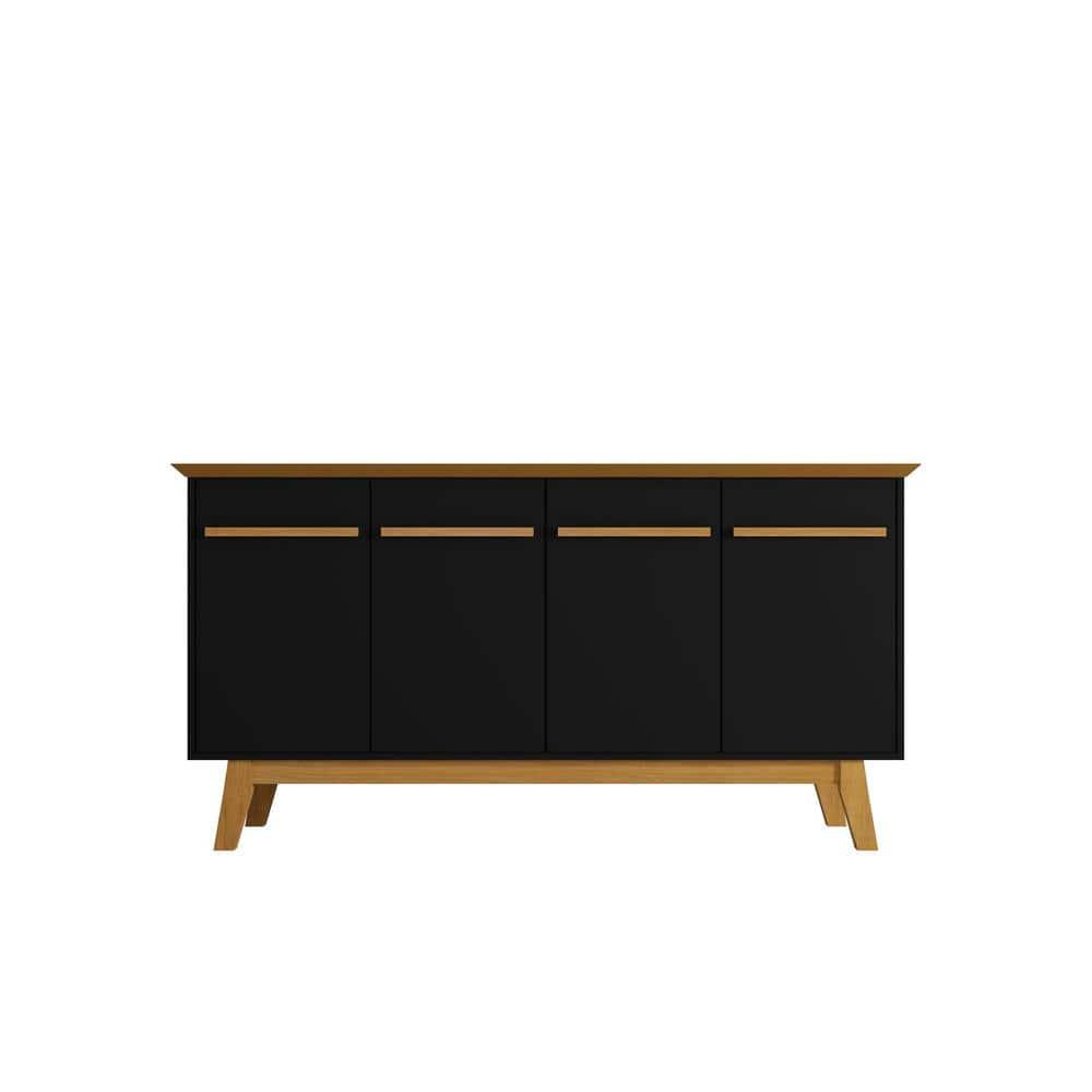 62.99" Yonkers Sideboard Black/Cinnamon - Manhattan Comfort: Mid-Century Buffet Storage Cabinet