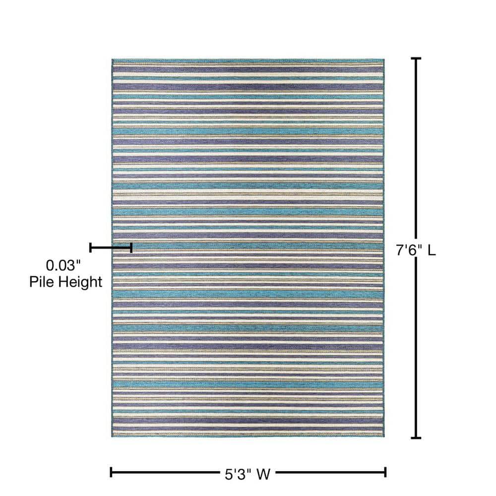 Couristan Cape Brockton Indoor / Outdoor Area Rug, Cobalt-Teal, 5'3" x 7'6"