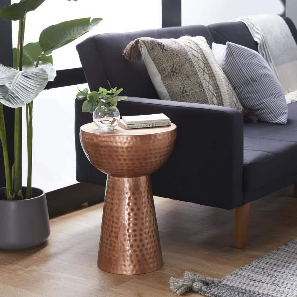 Ivy Bronx Dolina Metal Handmade Side End Accent Table with Hammered Design