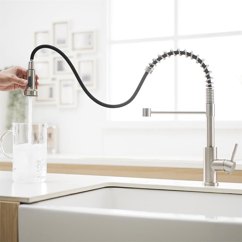 Fairub MAMCPM Brushed Nickel Kitchen Faucet With Pull Down Sprayer, Stainless Steel Kitchen Sink Faucets