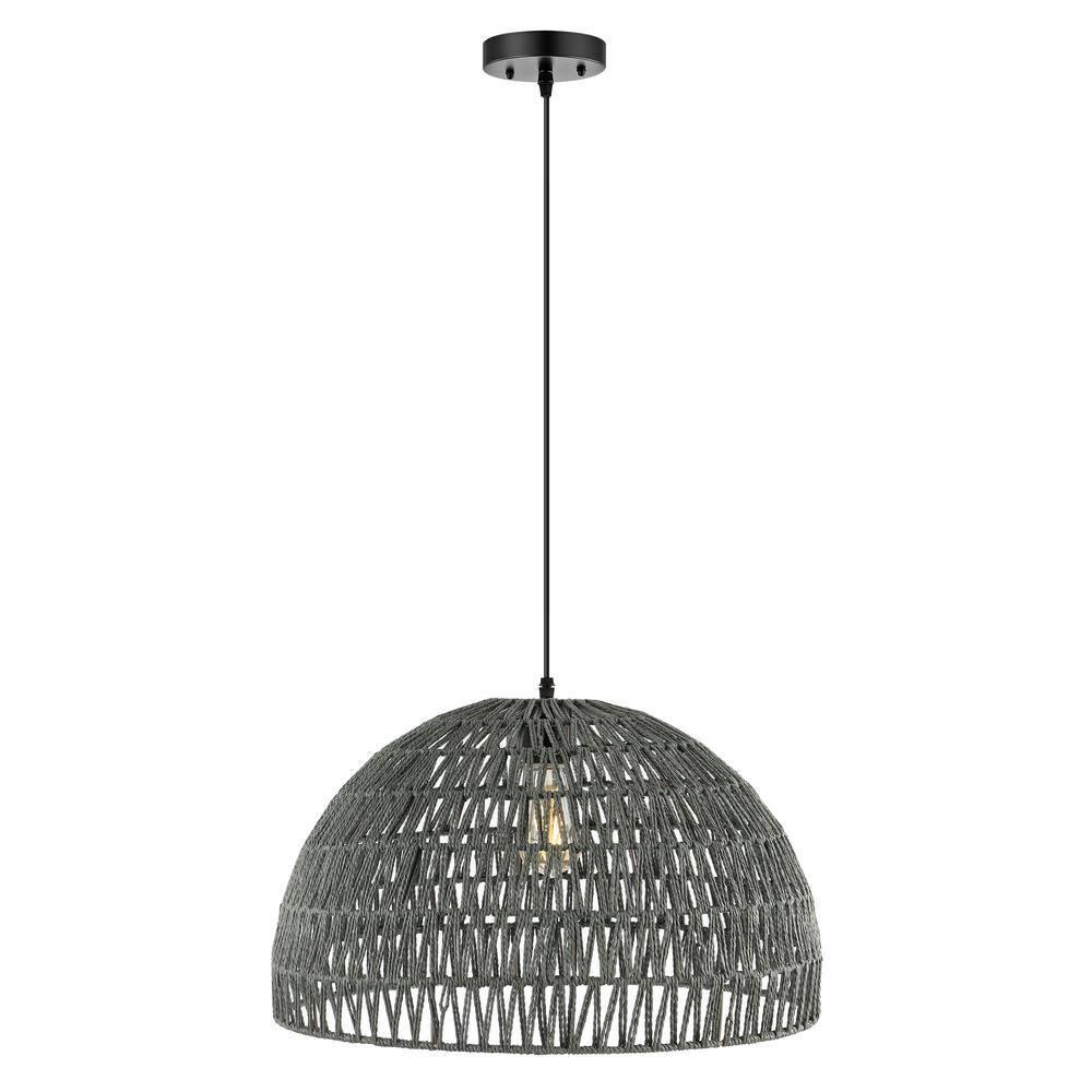 Campana 20" 1-Light Bohemian Modern Woven Rope/Iron LED Pendant, Grey/Black