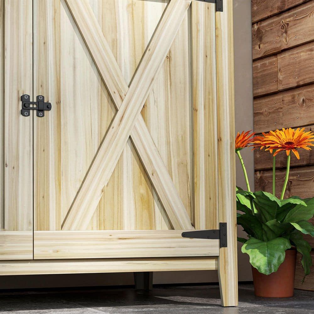 Outsunny Wood Outdoor Storage Cabinet, Compact Garden Shed Potting Shed with Shelf and Double Doors, Natural Wood
