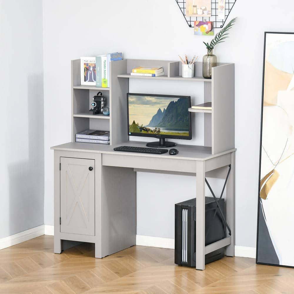 Gracie Oaks Farmhouse Computer Desk With Hutch And Cabinet, Home Office Desk With Storage, For Study