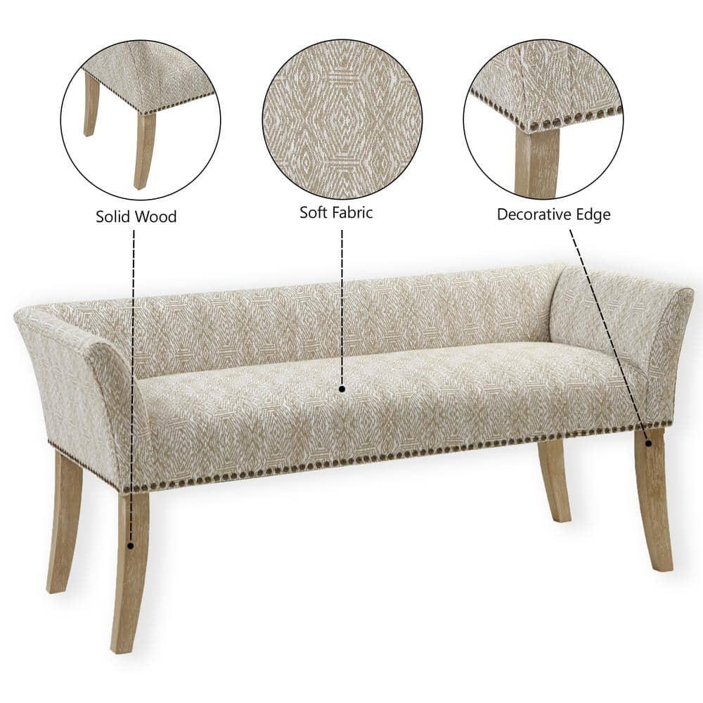 Madera Accent Bench Taupe: Madison Park, Rectangle, Nailhead Trim, Polyester Upholstery, Wood Legs