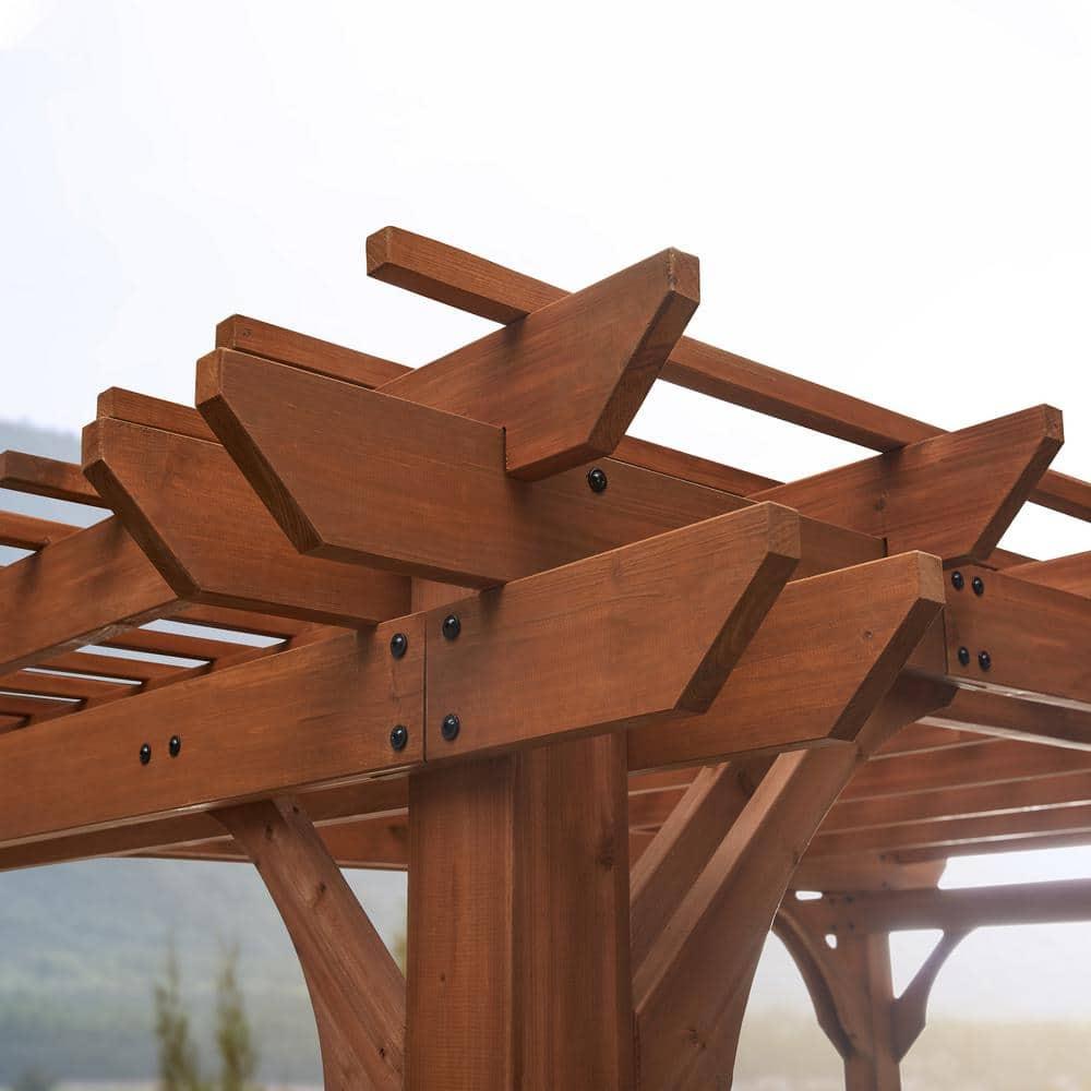 Ashland 14 ft x 10 ft Brown Cedar Wood Outdoor Pergola with Bar