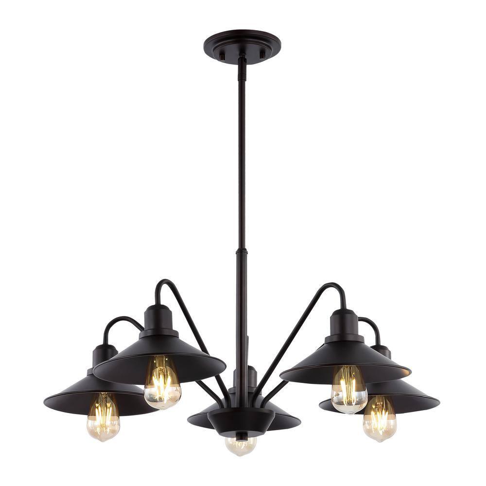 Cole 27" 5-Light Metal Farmhouse Industrial LED Pendant, Oil Rubbed Bronze