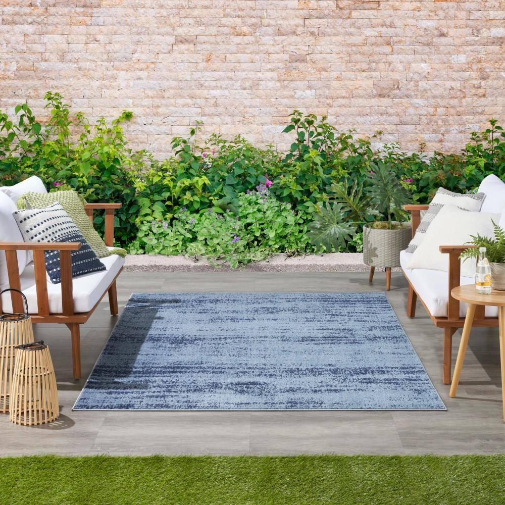 Nourison Essentials Abstract Low Pile Indoor Outdoor Area Rug 5' x 7' Denim