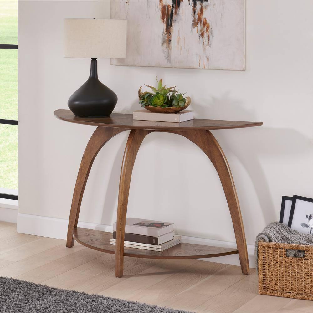 Martin Svensson Home LAX Half-Moon Wood Sofa Console Table in Warm Nutmeg Brown