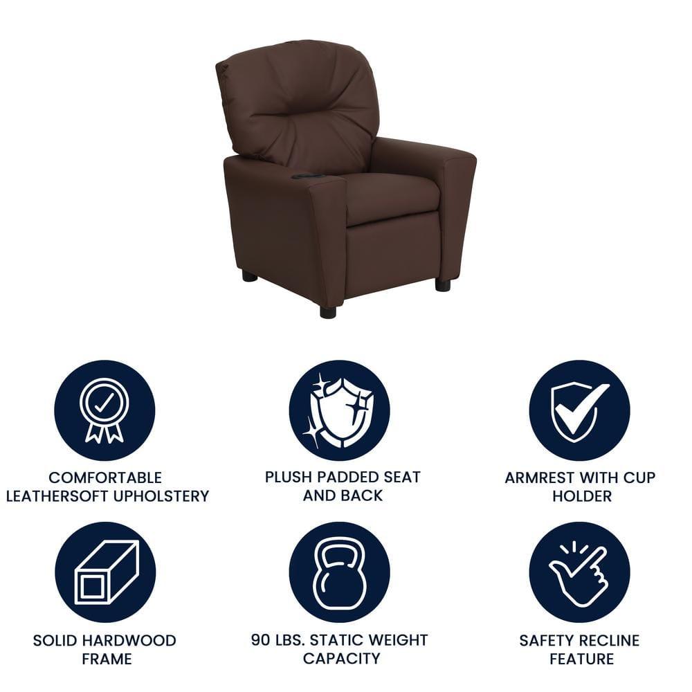 Flash Furniture Chandler Contemporary Brown LeatherSoft Kids Recliner with Cup Holder