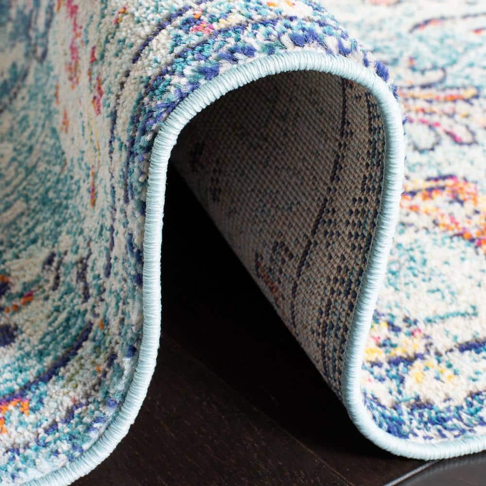 SAFAVIEH Madison Joandra Vintage Floral Area Rug, Navy/Light Blue, 12' x 12' Square