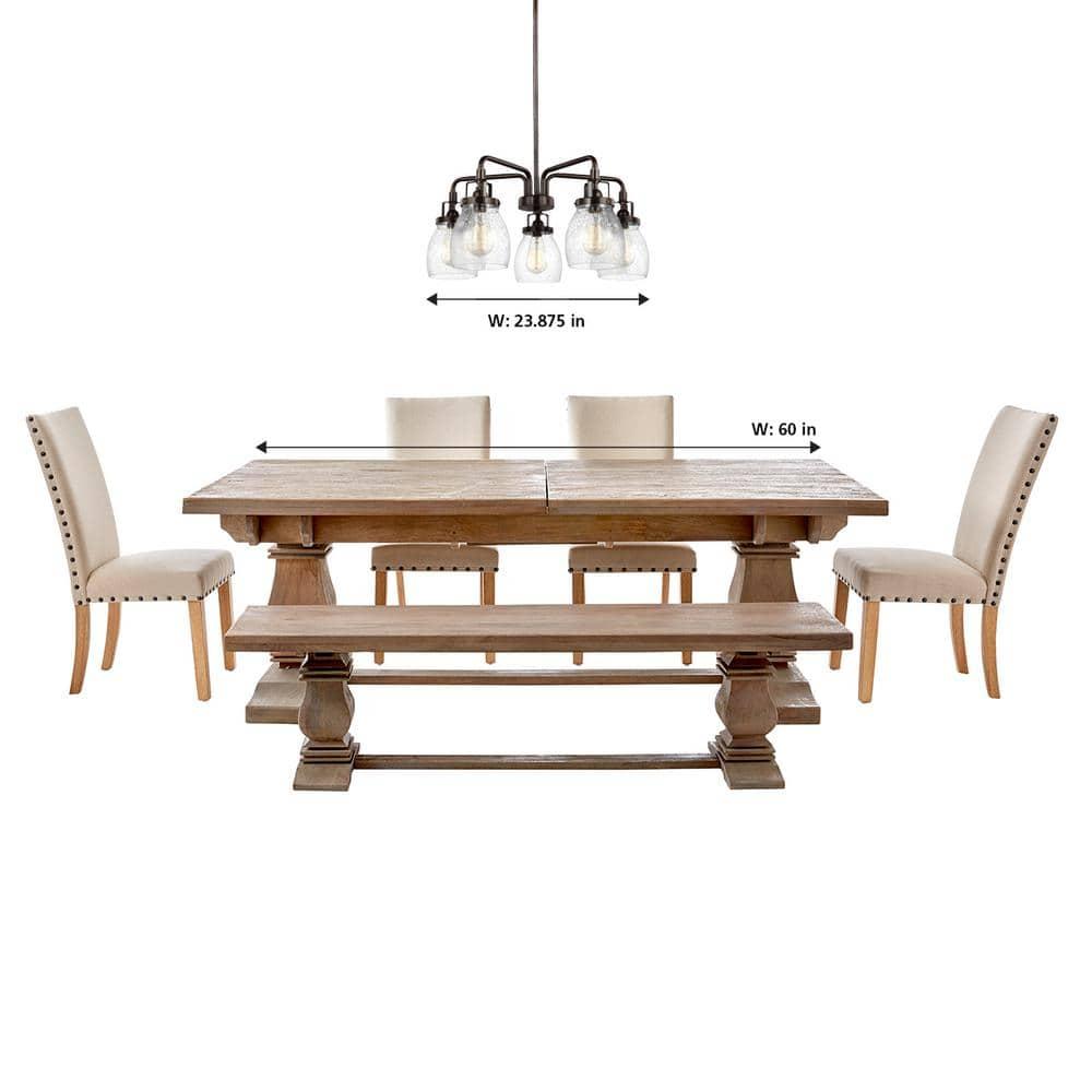 Bronze Five-Light Chandelier with Clear Seeded Glass Shades