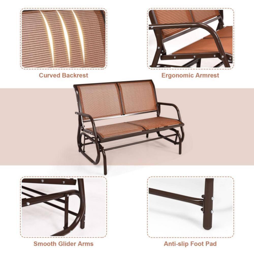 Costway 48'' Outdoor Patio Swing Glider Bench Chair Loveseat Rocker Lounge Backyard Brown